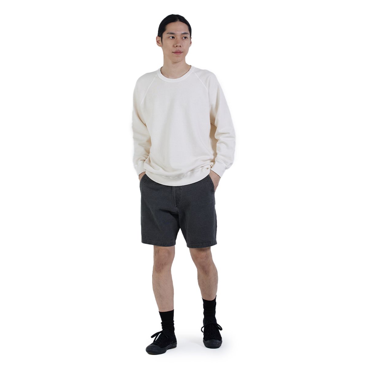 굿온(GOODON) 9oz 헤비코튼 트레블 반바지 - 피그먼트 블랙