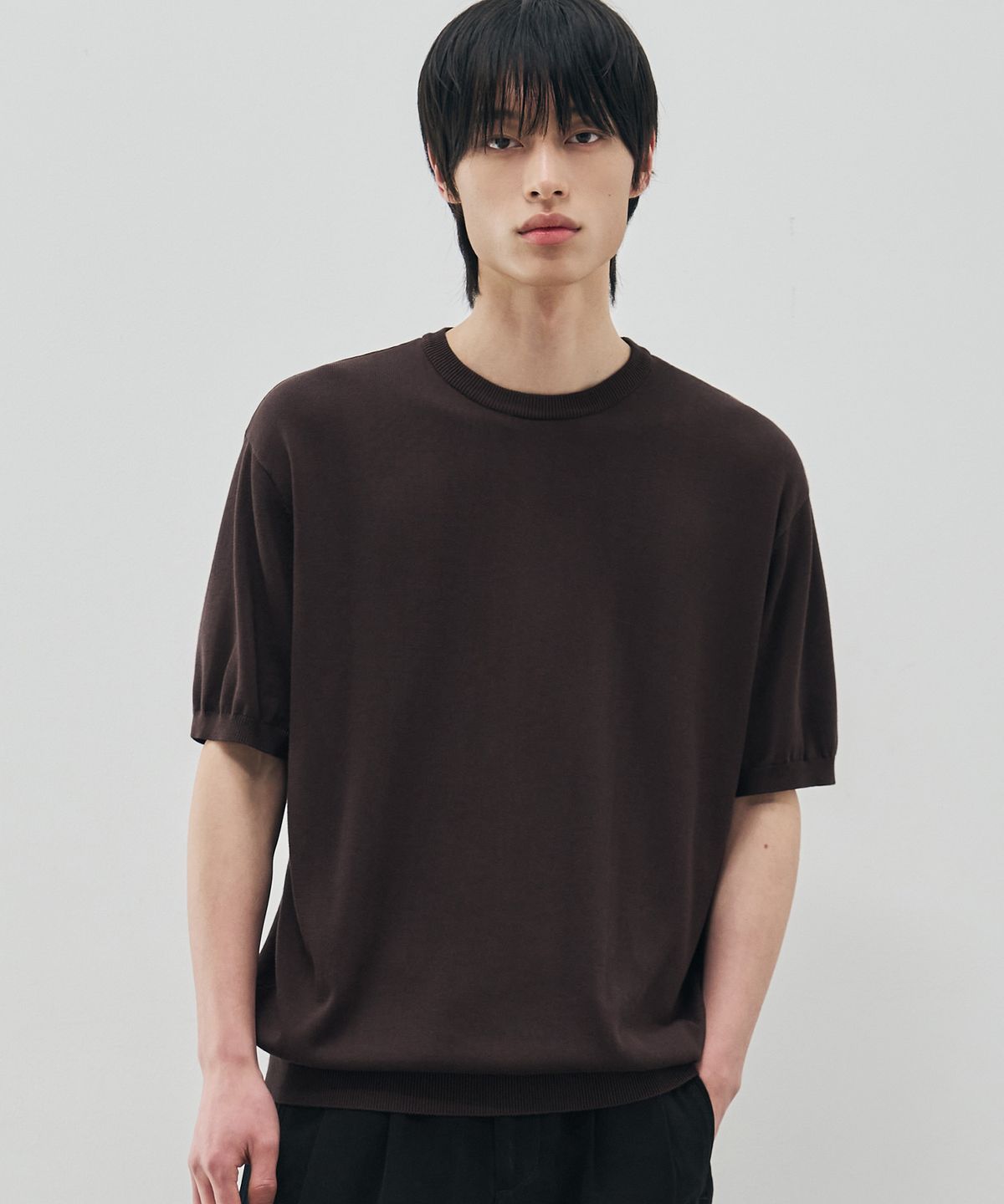 드로우핏(DRAW FIT) 쿨링 모달 하프 라운드 니트 [BROWN]