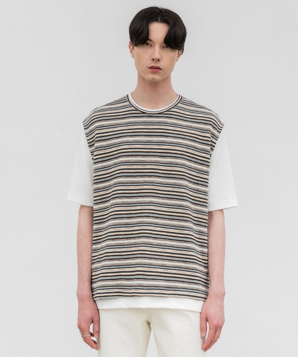 드로우핏(DRAW FIT) 자카드 라운드 니트 베스트 [BEIGE]