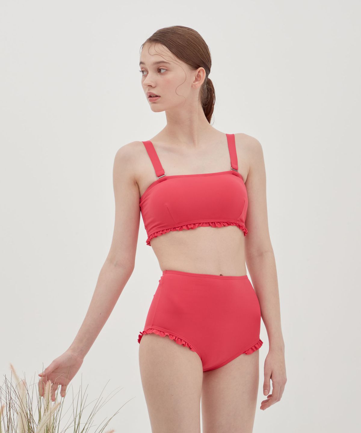 솔티플라워(SALTY FLOWER) 유니크 프릴 브라 탑 핑크