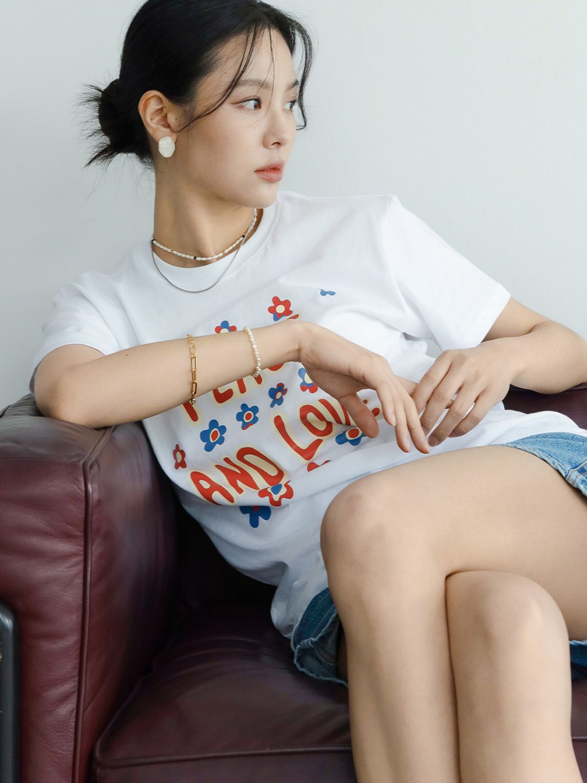 웨이브유니온(WAVE UNION) Peace and love T-shirt white