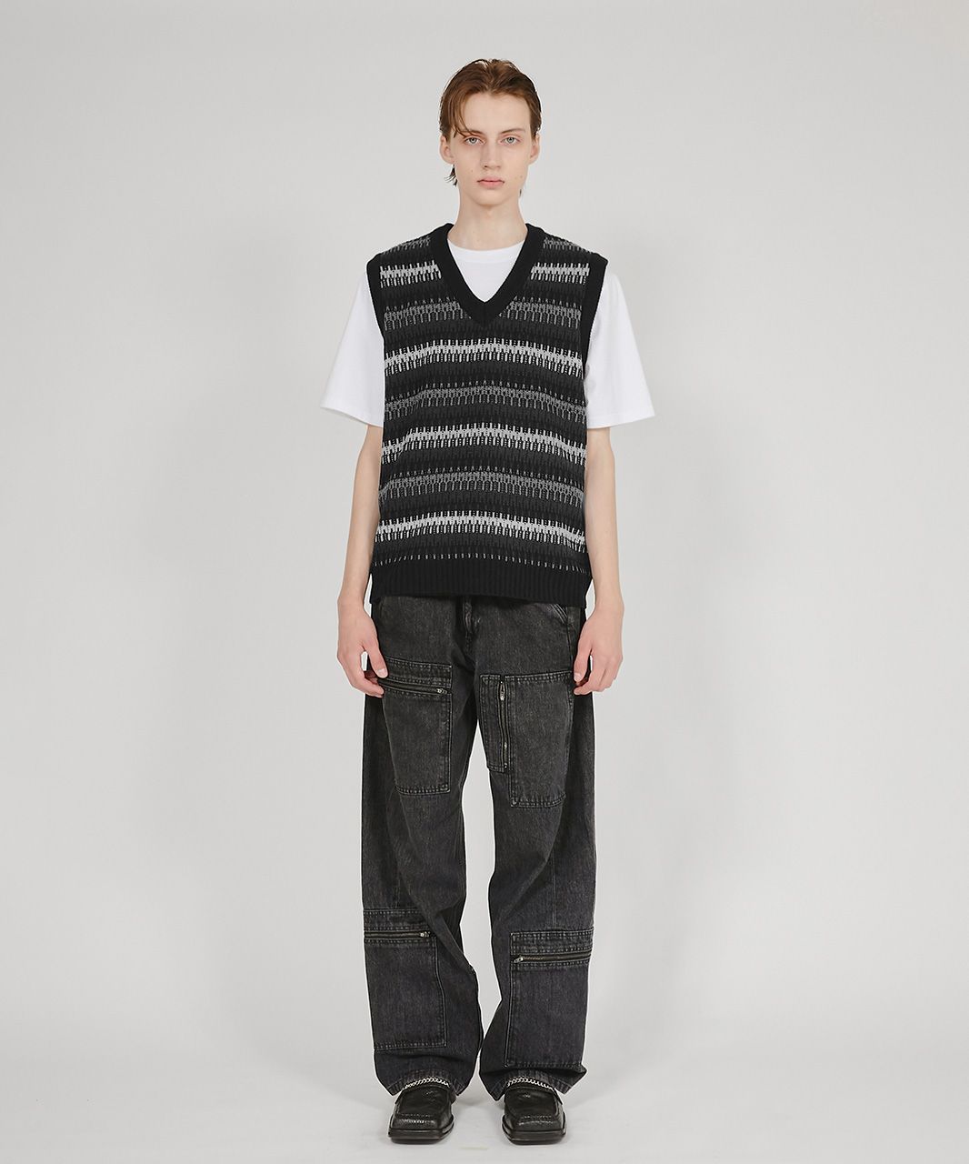 【FLAREUP】6mix over knit Vest MUSINSA | FLAREUP 6 MIX KNIT VEST - CHARCOAL MIX (FL-150)