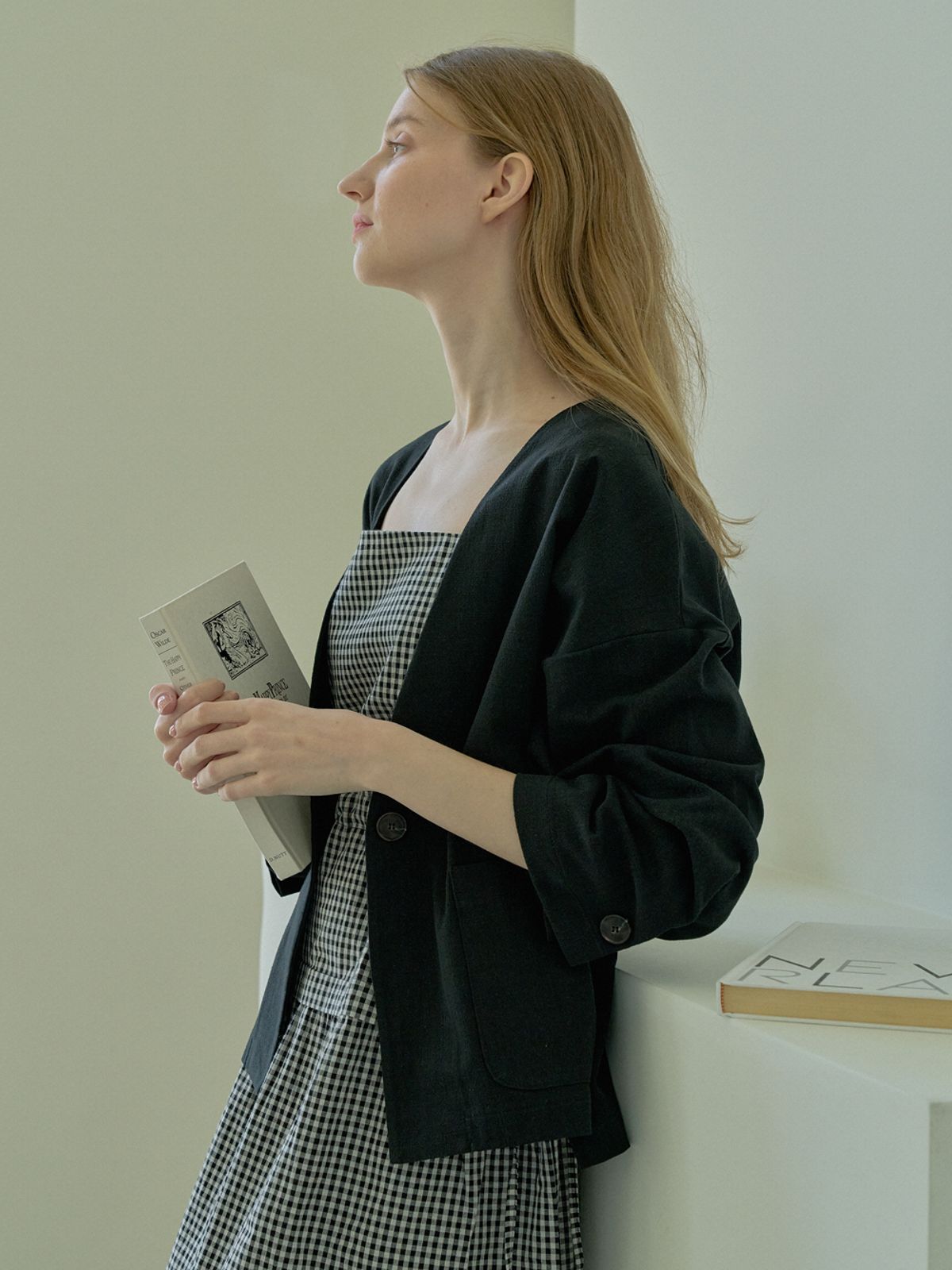 아방(AVANT-G) Volume Sleeve  Linen Cardigan Jacket - Black