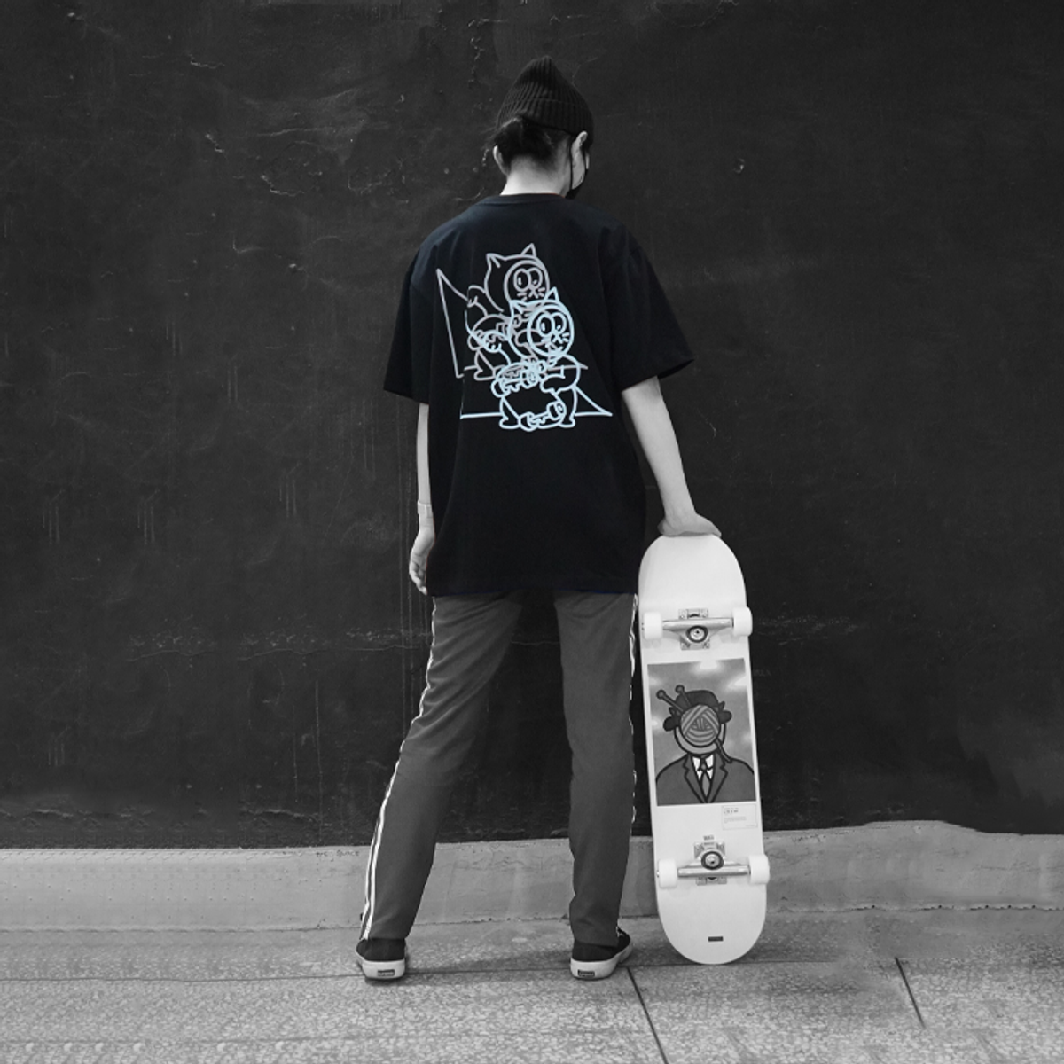 모노파틴(MONOPATIN) night light snow-E quarter pipe scotchlite t shirt - BKSB