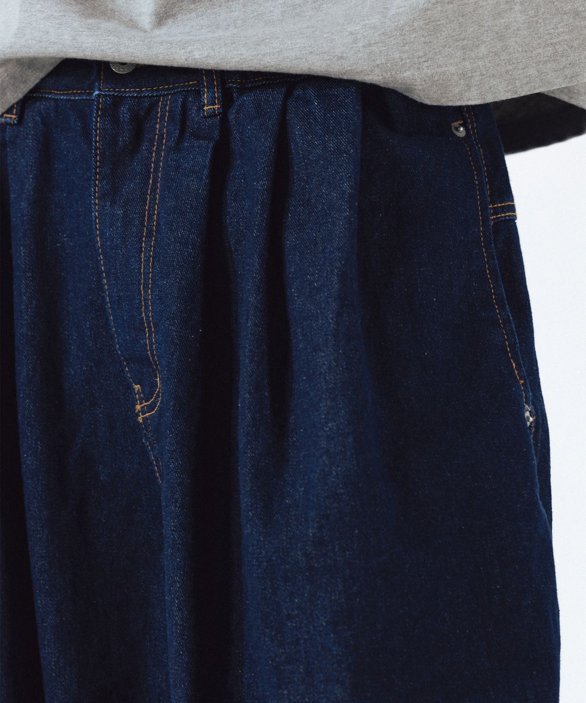 앵글런(ANGLAN) Rigid Indigo Denim Balloon Pants - Dark Blue