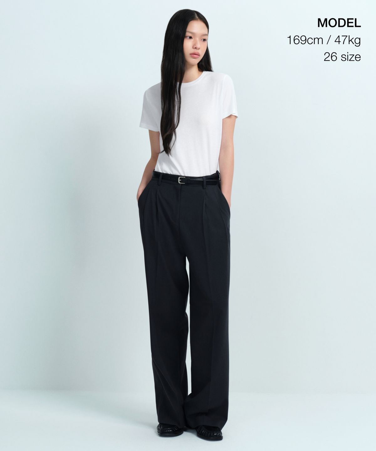 무신사 스탠다드 우먼(MUSINSA STANDARD WOMAN) 우먼즈 라이트웨이트 하이 웨이스트 와이드 히든 밴딩 슬랙스 [그레이]