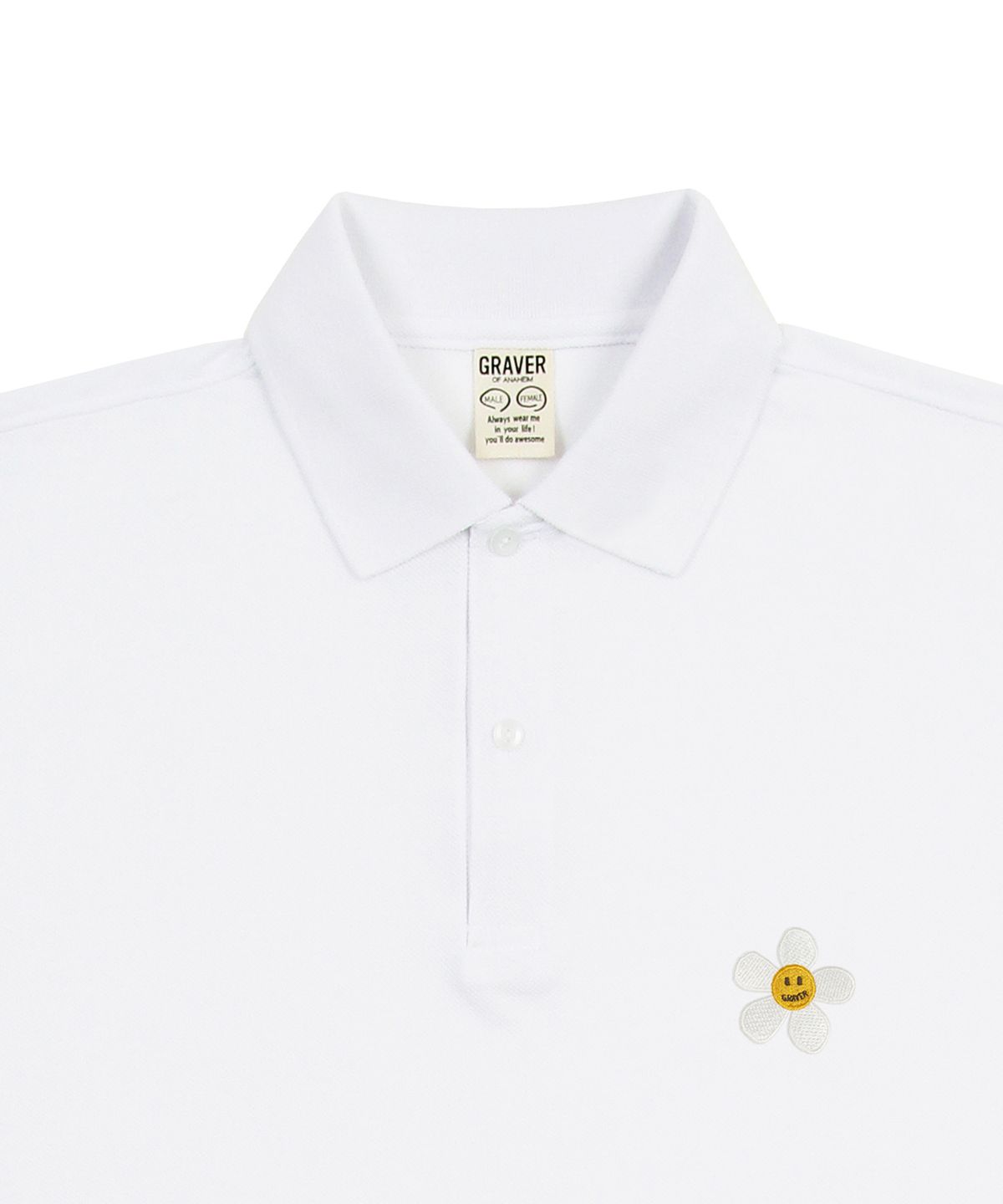 그레이버(GRAVER) [UNISEX]플라워 자수 피케 반팔티셔츠_화이트