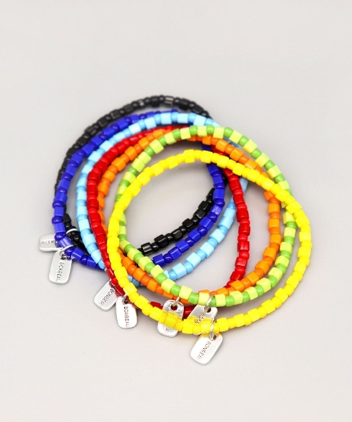봉보(BONBEAU) Square and Round beads mix layered Bracelet 7color 비즈 믹스 참 레이어드 밴딩 팔찌