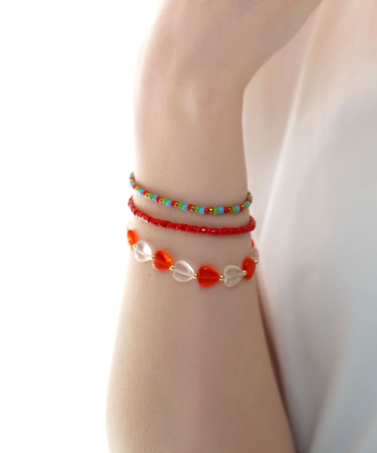 봉보(BONBEAU) Square and Round beads mix layered Bracelet 7color 비즈 믹스 참 레이어드 밴딩 팔찌