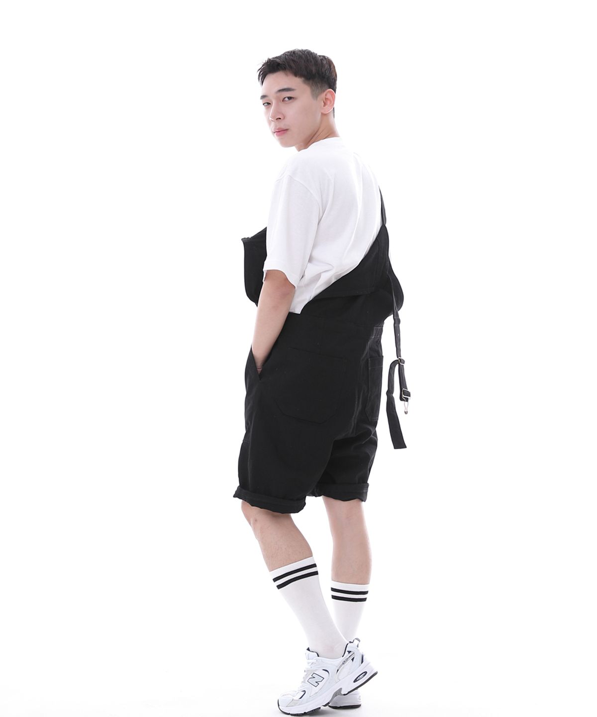 세인트크루(SAINTCREW) 데크 와이드빕 퍼티그 테이퍼드 오버롤 쇼츠 WFT-602S 블랙