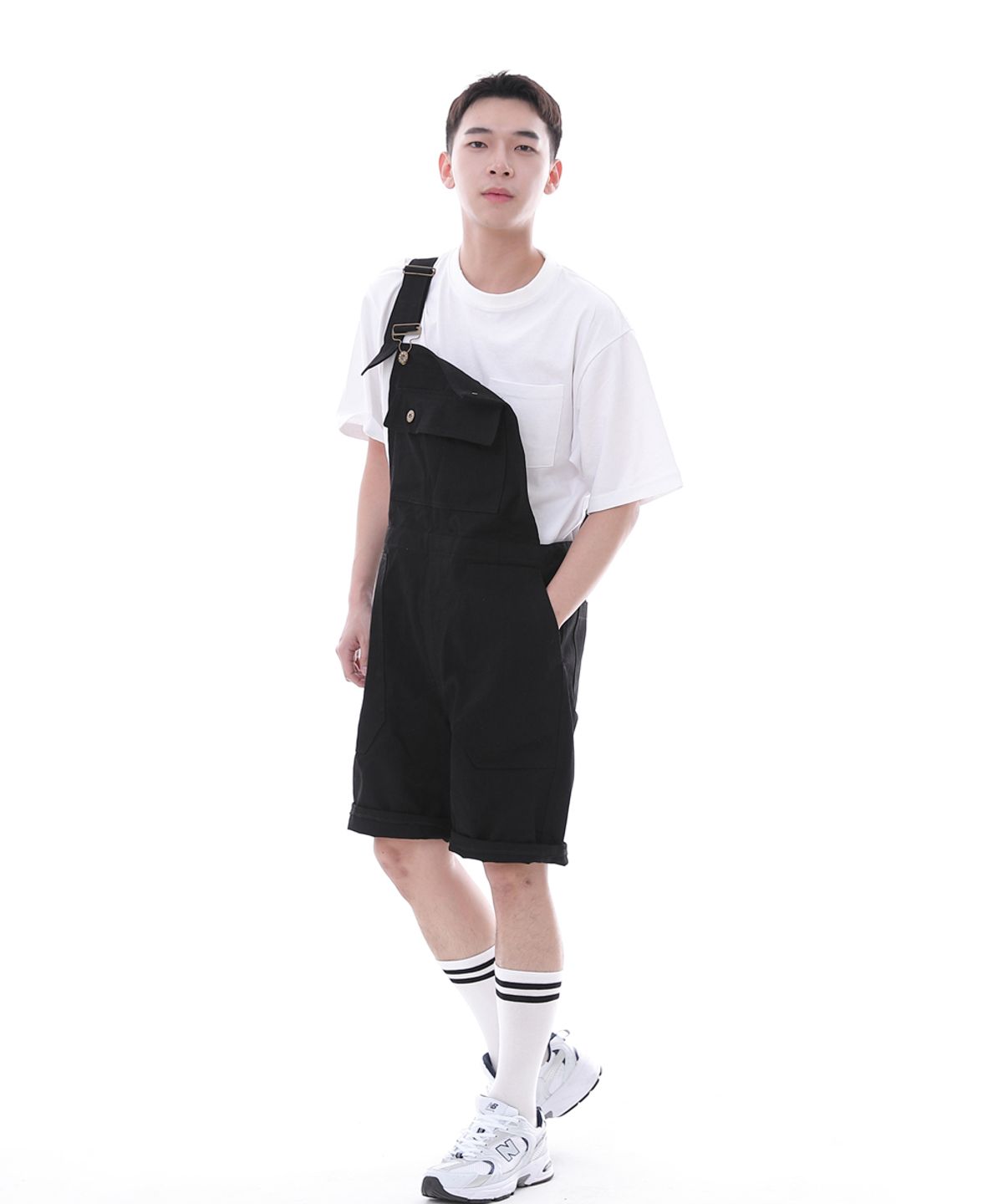 세인트크루(SAINTCREW) 데크 와이드빕 퍼티그 테이퍼드 오버롤 쇼츠 WFT-602S 블랙
