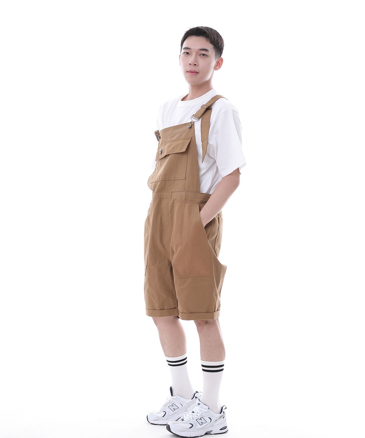 세인트크루(SAINTCREW) 데크 와이드빕 퍼티그 테이퍼드 오버롤 쇼츠 WFT-602S 카멜