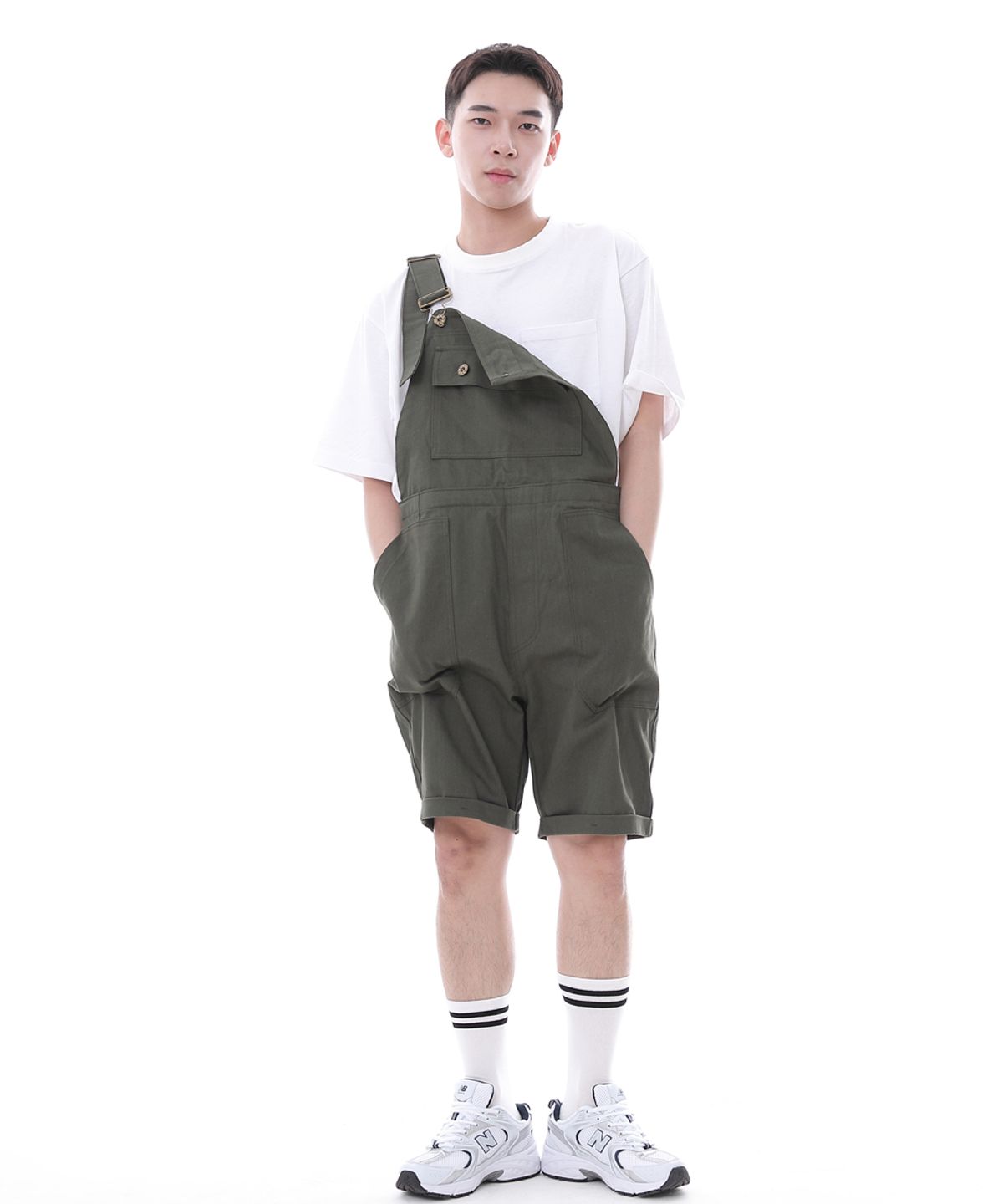 세인트크루(SAINTCREW) 데크 와이드빕 퍼티그 테이퍼드 오버롤 쇼츠 WFT-602S 카키