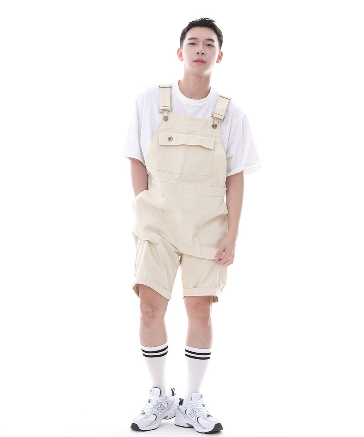 세인트크루(SAINTCREW) 데크 와이드빕 퍼티그 테이퍼드 오버롤 쇼츠 WFT-602S 크림