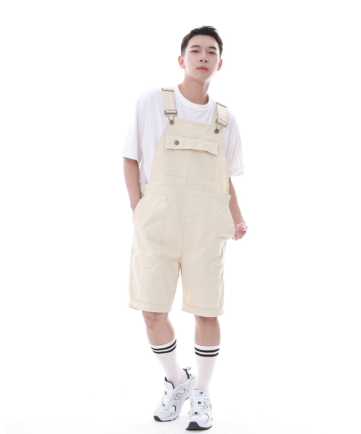 세인트크루(SAINTCREW) 데크 와이드빕 퍼티그 테이퍼드 오버롤 쇼츠 WFT-602S 크림