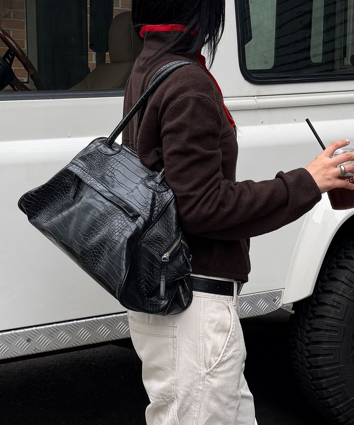크리스틴프로젝트(CHRISTINE PROJECT) TWO ZIPPER BAG CROC ORIGINAL(BLACK PEPPER)