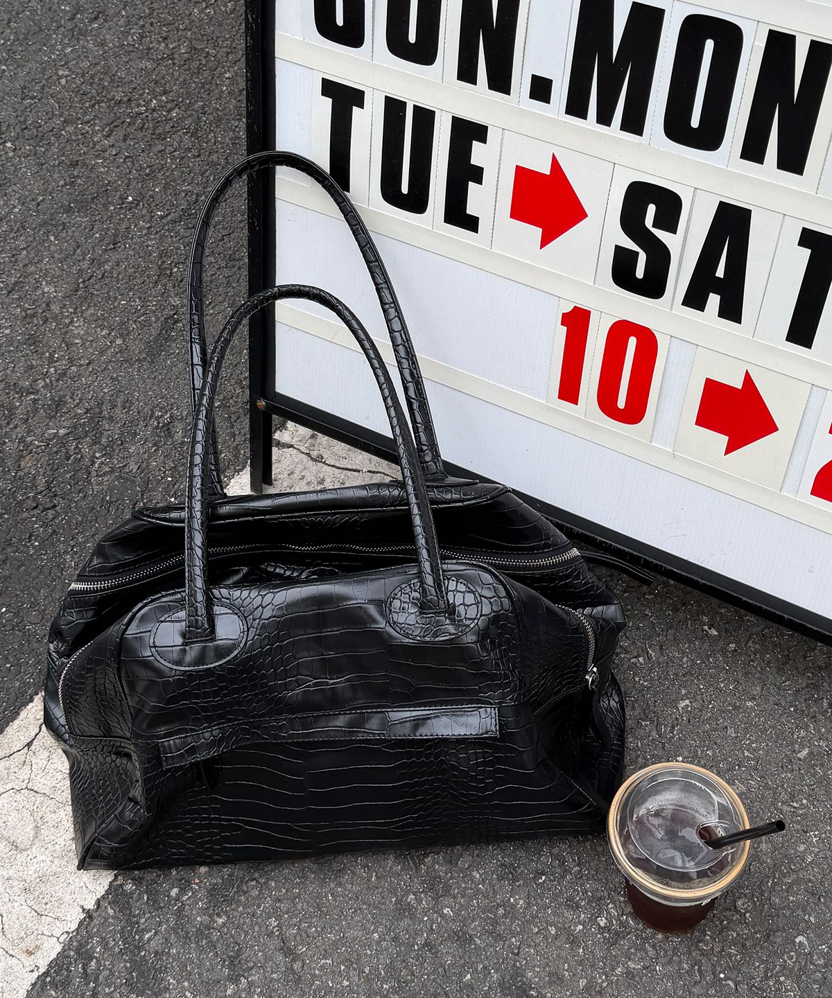 크리스틴프로젝트(CHRISTINE PROJECT) TWO ZIPPER BAG CROC ORIGINAL(BLACK PEPPER)