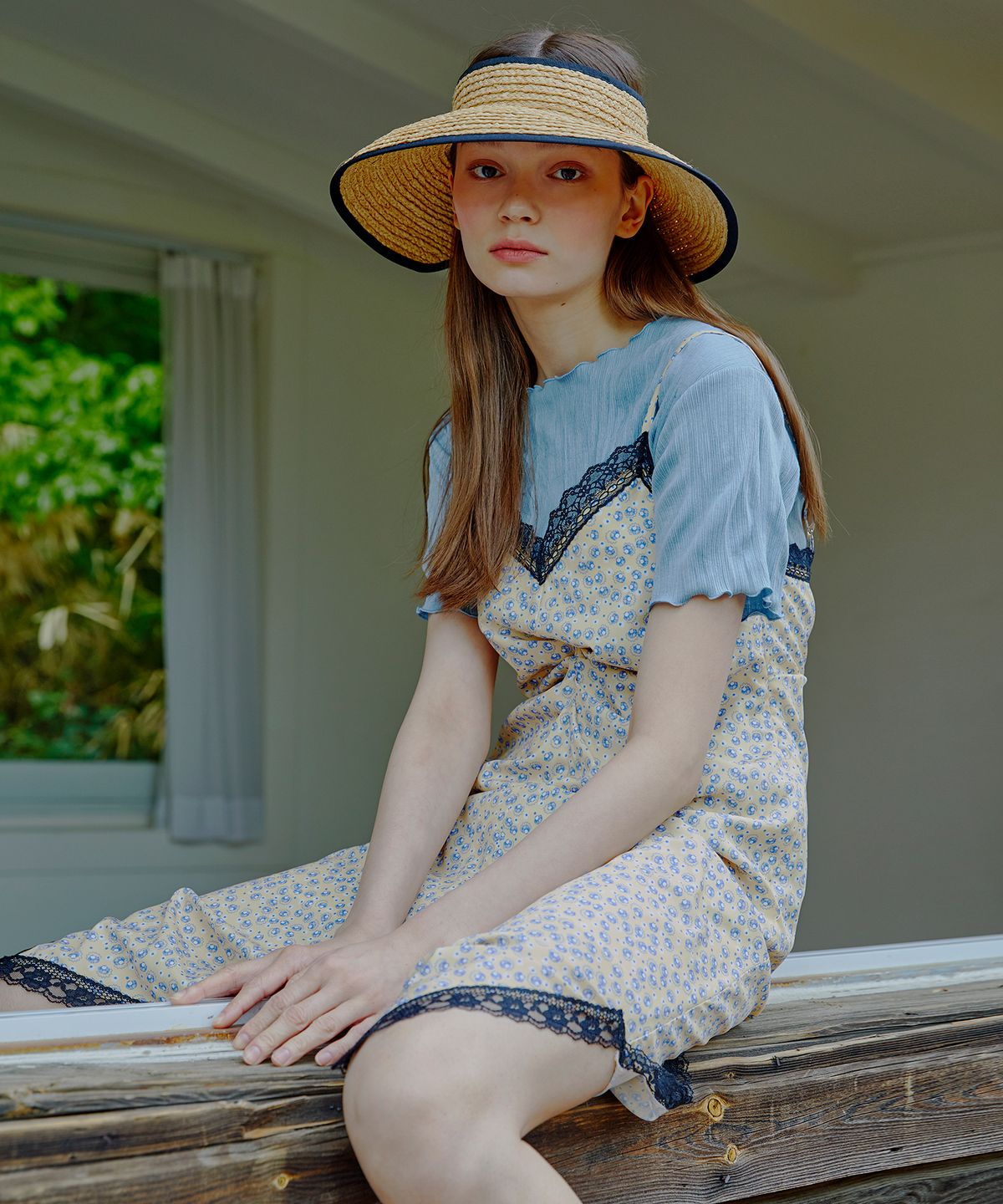 에트몽(ETMON) Slip Drape Lace Dress  Yellow