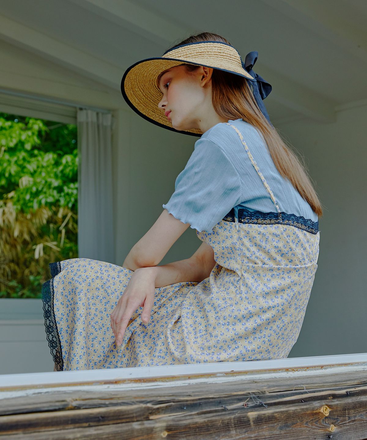 에트몽(ETMON) Slip Drape Lace Dress  Yellow