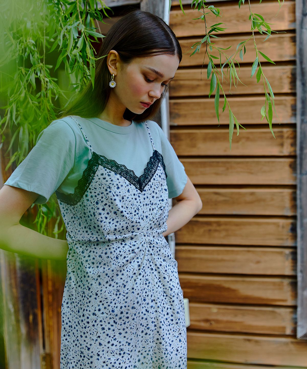 에트몽(ETMON) Slip Drape Lace Dress  White
