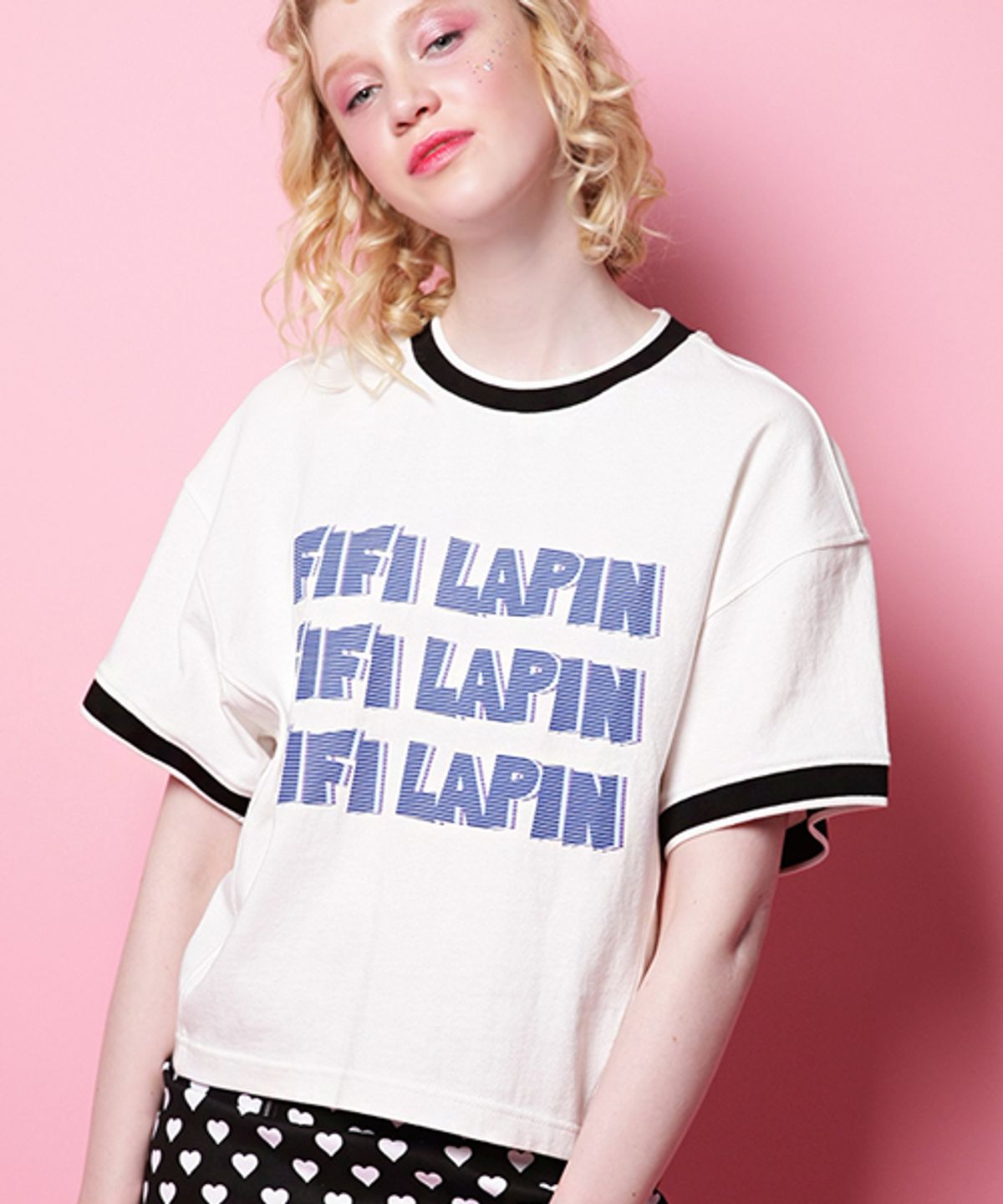 피피라핀(FIFI LAPIN) 니트 시보리 디테일 반팔 티셔츠/FS8WTS03F WHITE BLACK