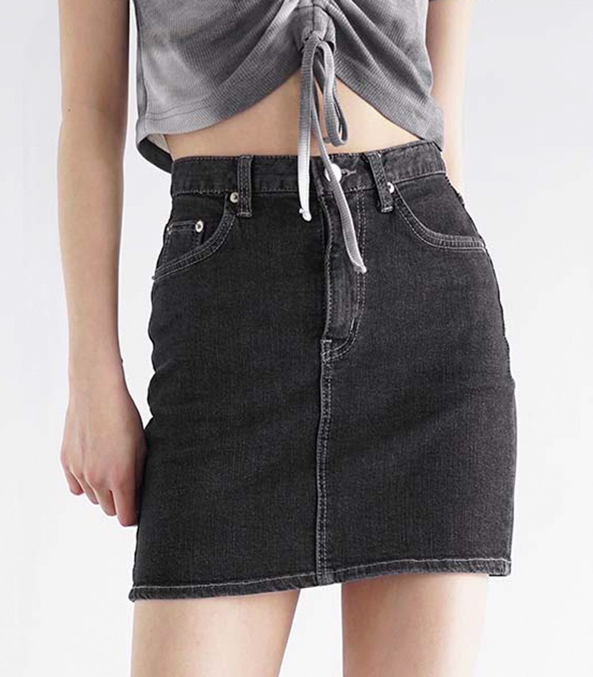 어반드레스(AVANDRESS) A-LINE DENIM MINI SKIRT GREY
