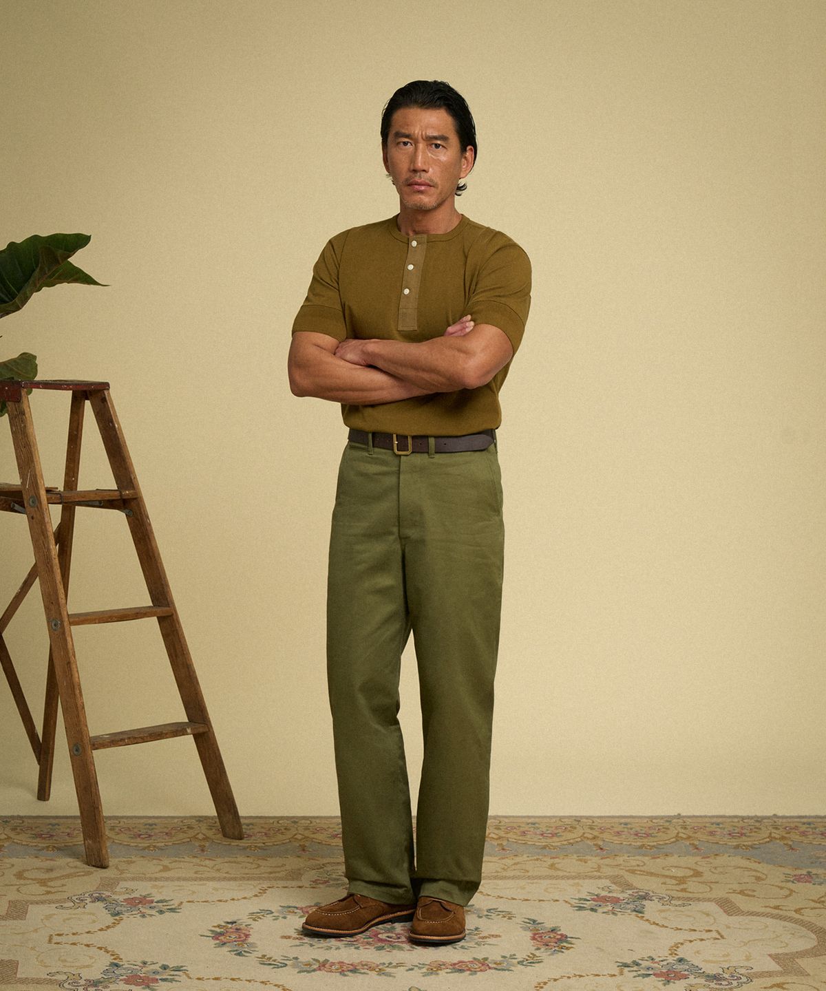 브론슨(BRONSON) Vintage Short Sleeve Henley Tee Navy