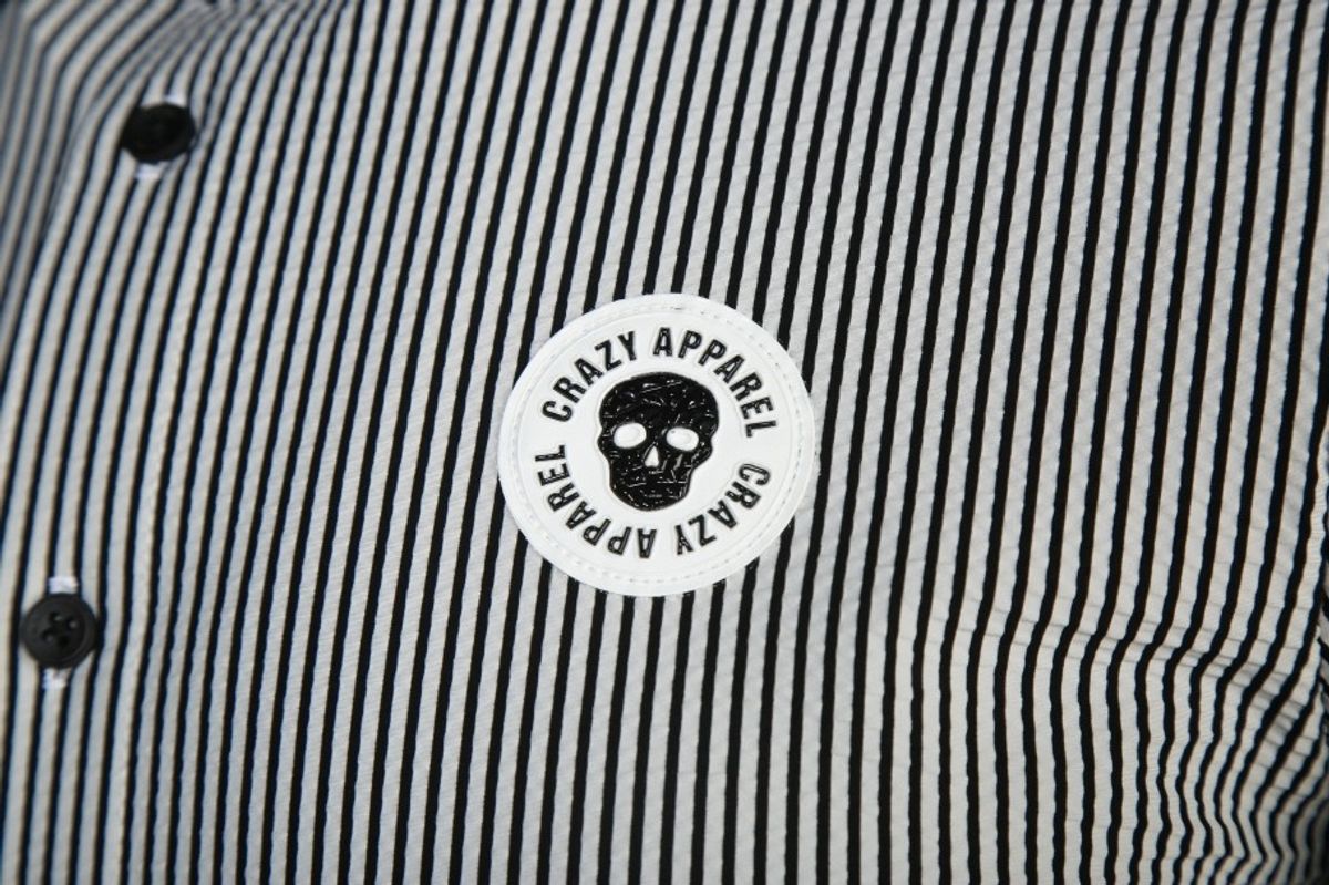 크레이지어패럴(CRAZY APPAREL) 남성 잔스트라이프 시어서커 스판 반팔 카라셔츠