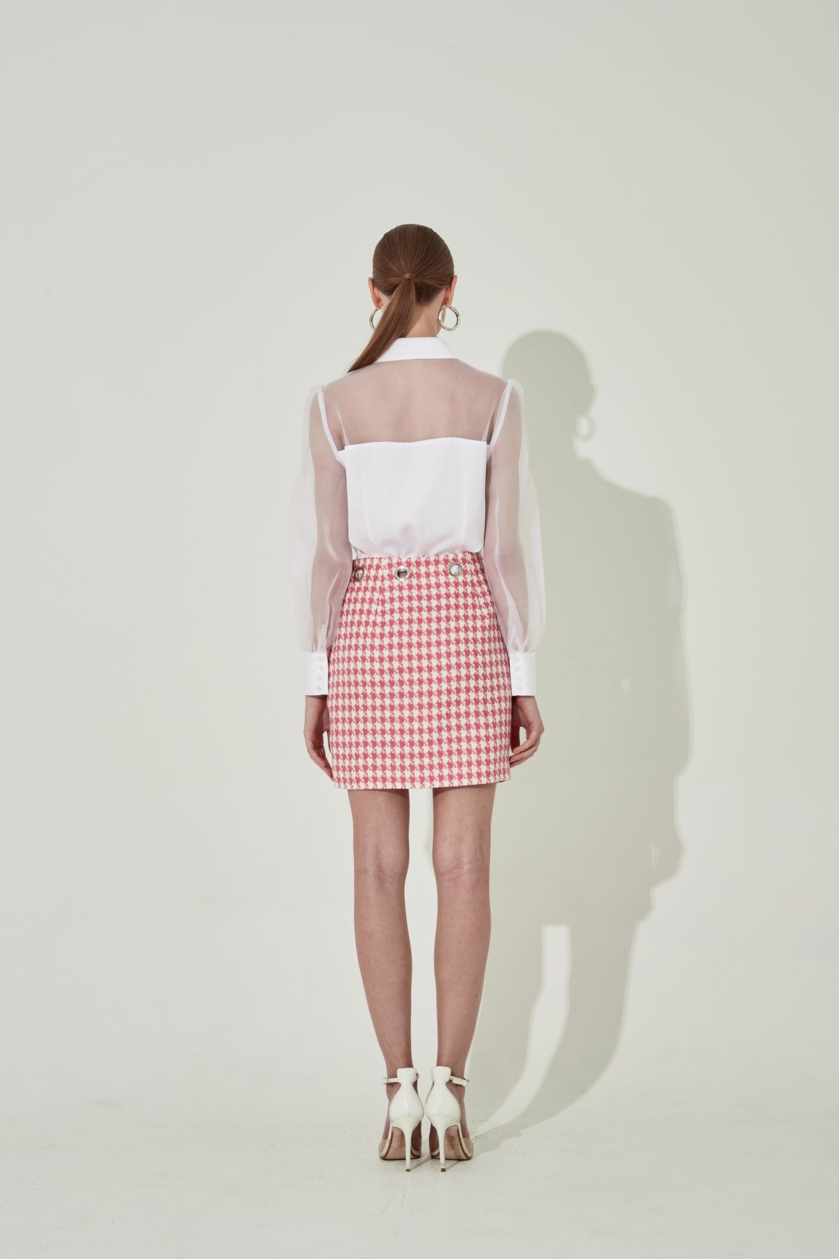 채뉴욕(CHAENEWYORK) Hound tooth check Eyelet Skirt [Pink]