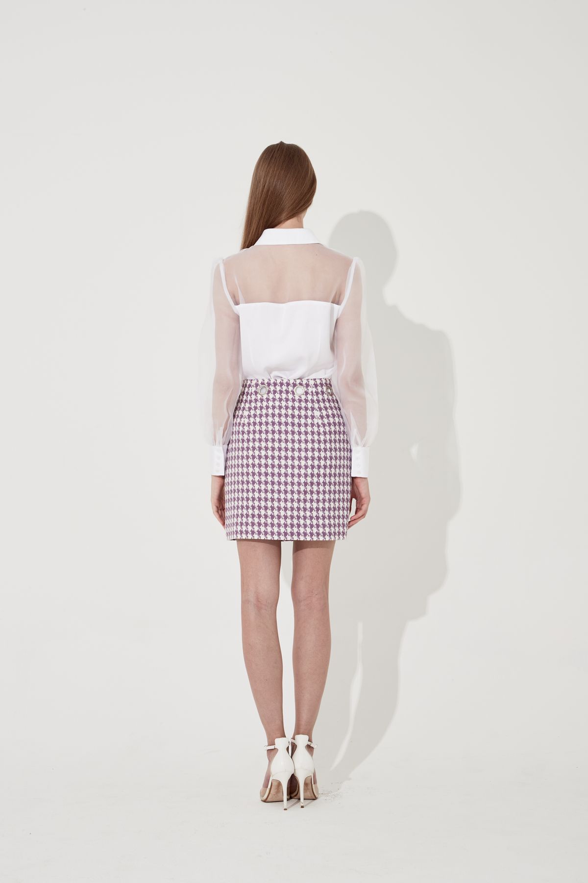 채뉴욕(CHAENEWYORK) Hound tooth check Eyelet Skirt [Purple]