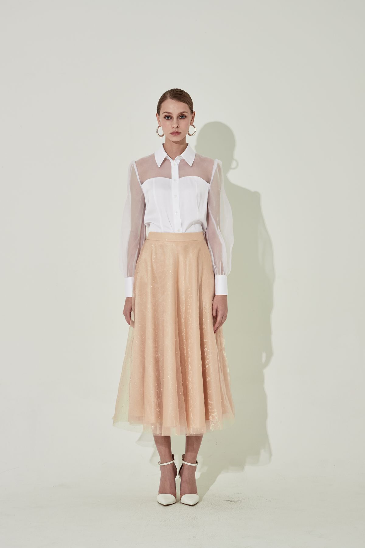 채뉴욕(CHAENEWYORK) Silver Stud Flare Skirt [Nude]