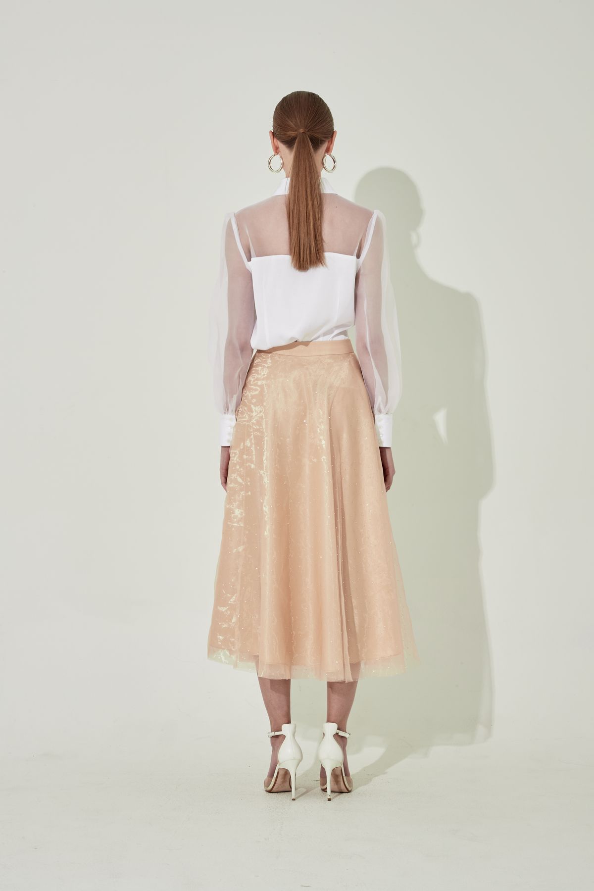 채뉴욕(CHAENEWYORK) Silver Stud Flare Skirt [Nude]