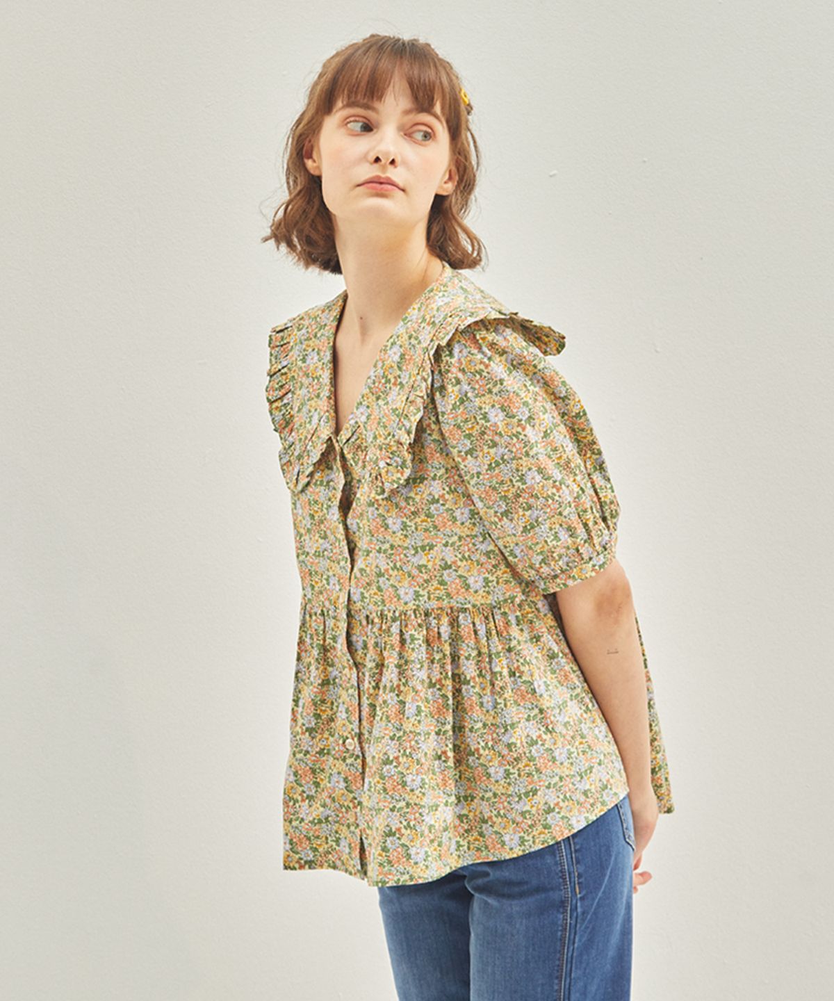 마나비스세븐(MANAVIS7) Lilly Frill Blouse Mint
