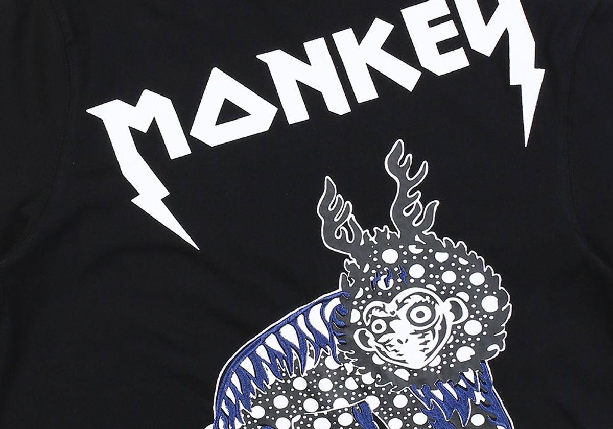 몽키플라워(Monkey Flower) 공용 민화 몽키 자수 레귤러핏 반팔티셔츠/MM1WTS14U BLACK