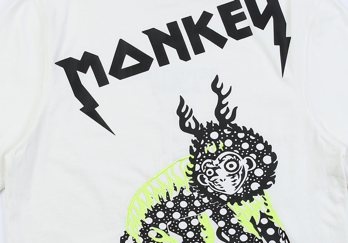 몽키플라워(Monkey Flower) 공용 민화 몽키 자수 레귤러핏 반팔티셔츠/MM1WTS14U WHITE