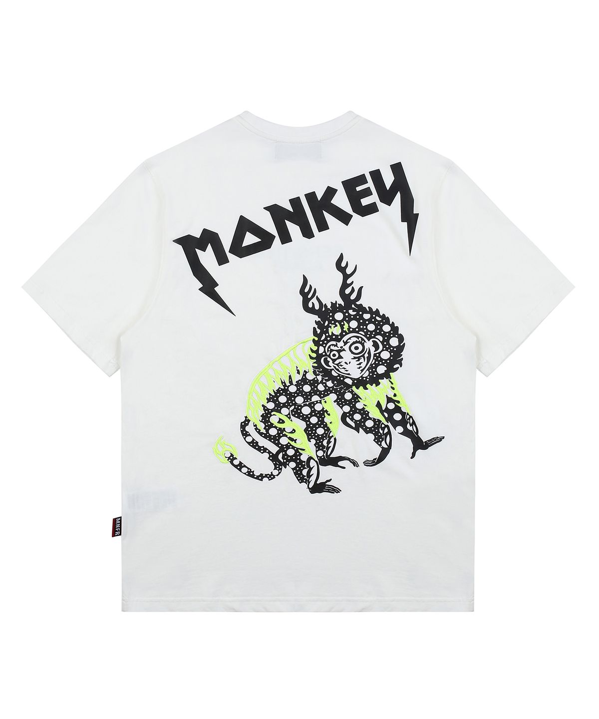 몽키플라워(Monkey Flower) 공용 민화 몽키 자수 레귤러핏 반팔티셔츠/MM1WTS14U WHITE