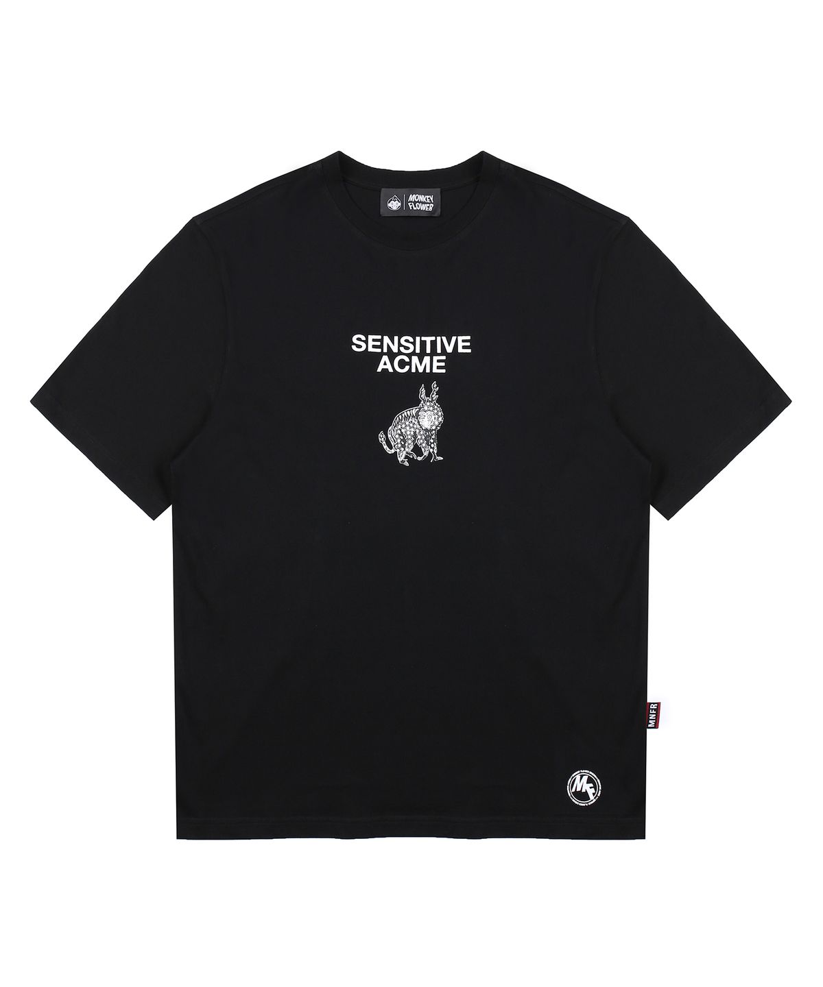 몽키플라워(Monkey Flower) 공용 민화 몽키 자수 레귤러핏 반팔티셔츠/MM1WTS14U WHITE