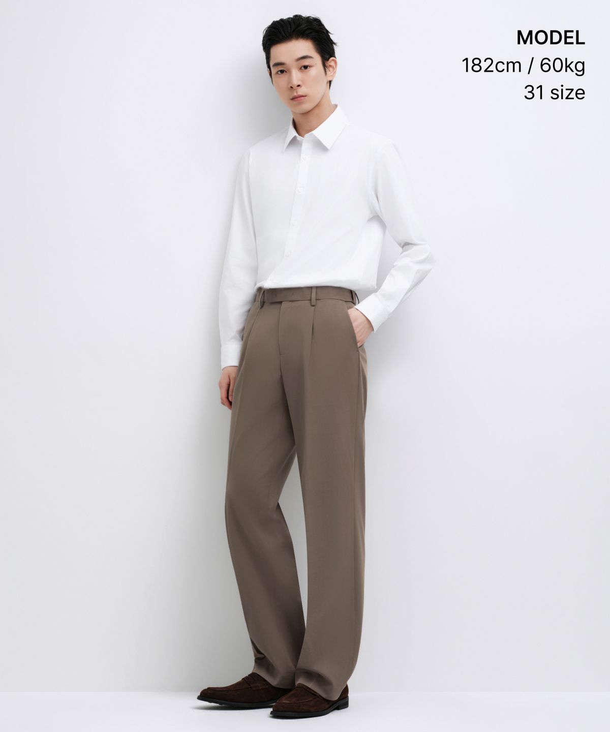 무신사 스탠다드(MUSINSA STANDARD) 와이드 히든 밴딩 슬랙스 [라이트 브라운]