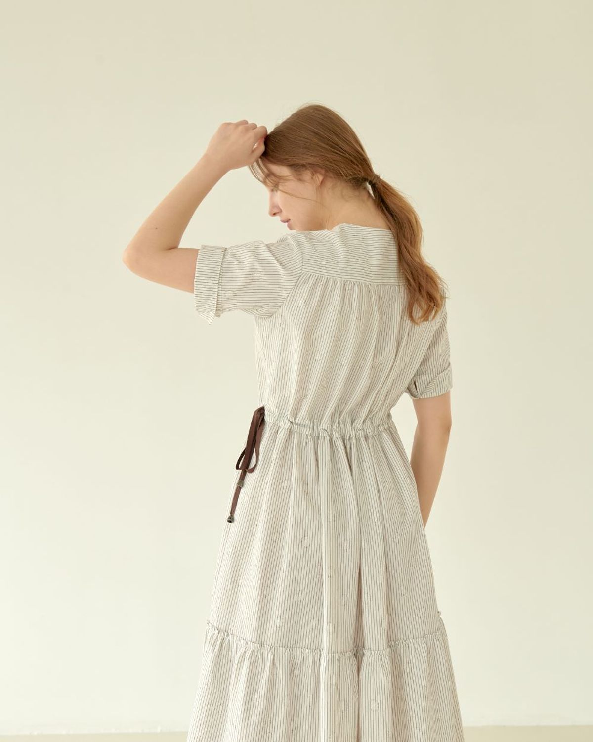 피노블랑코(PINO BLANCO) Brown Stripe Shirring Onepiece​
