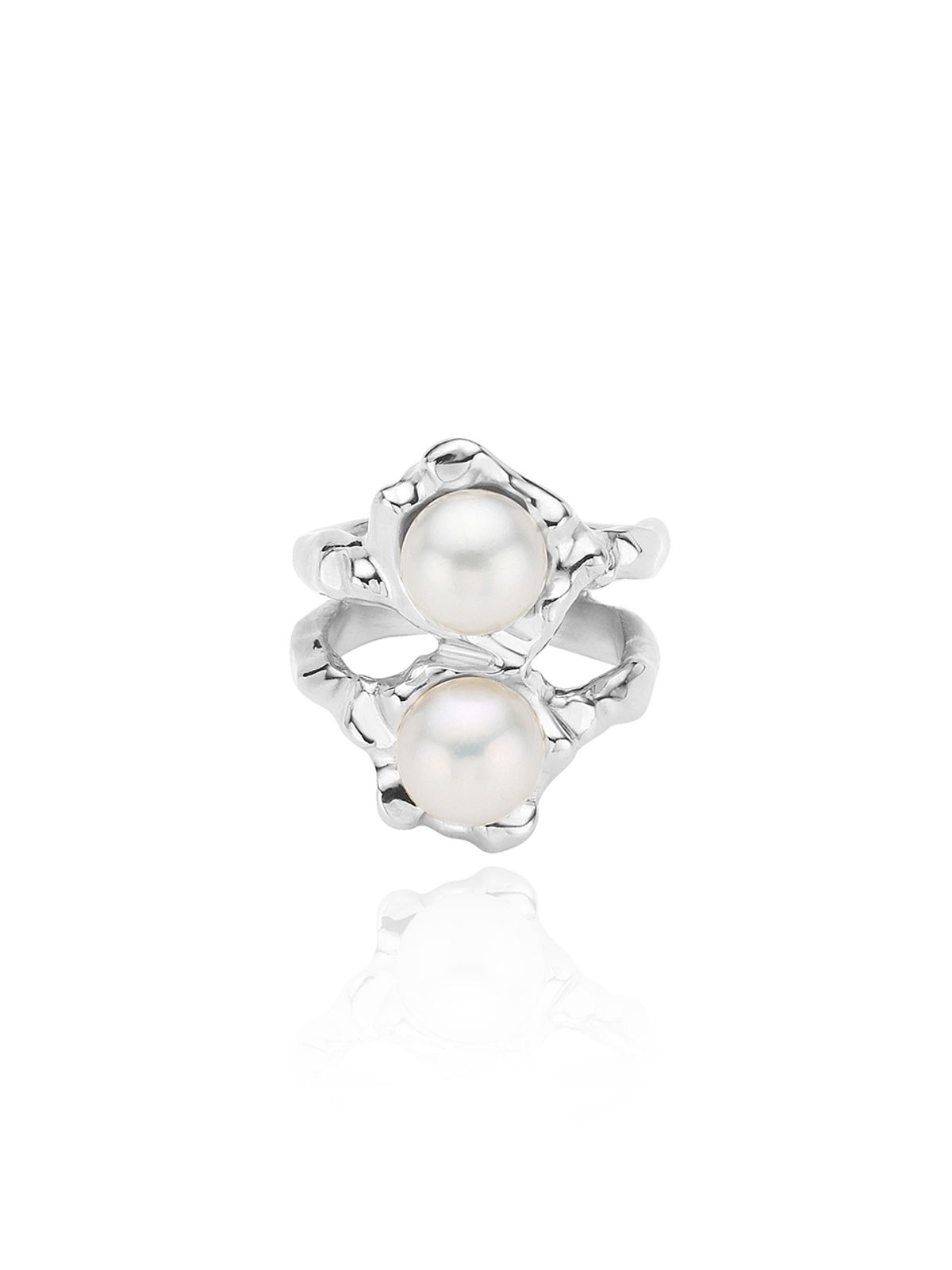 파피(POPPI) Silver double pearl wave ring