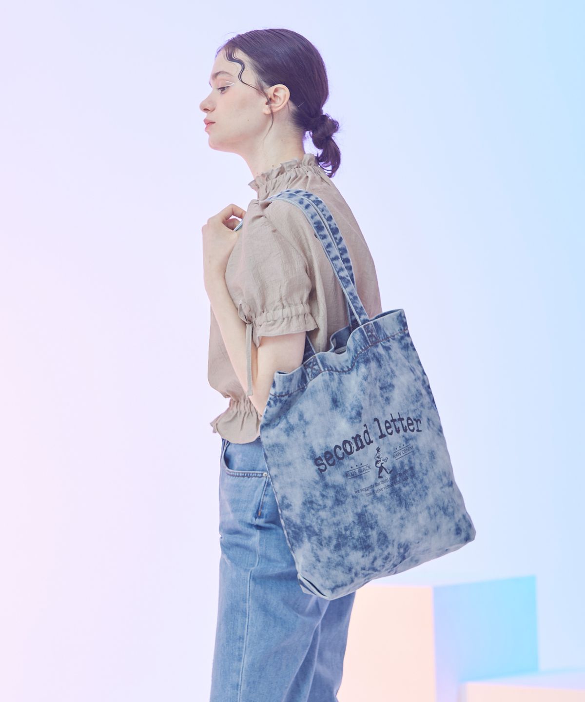 률앤와이(RYUL+WAI) 데님 프린트 아이스 에코 백