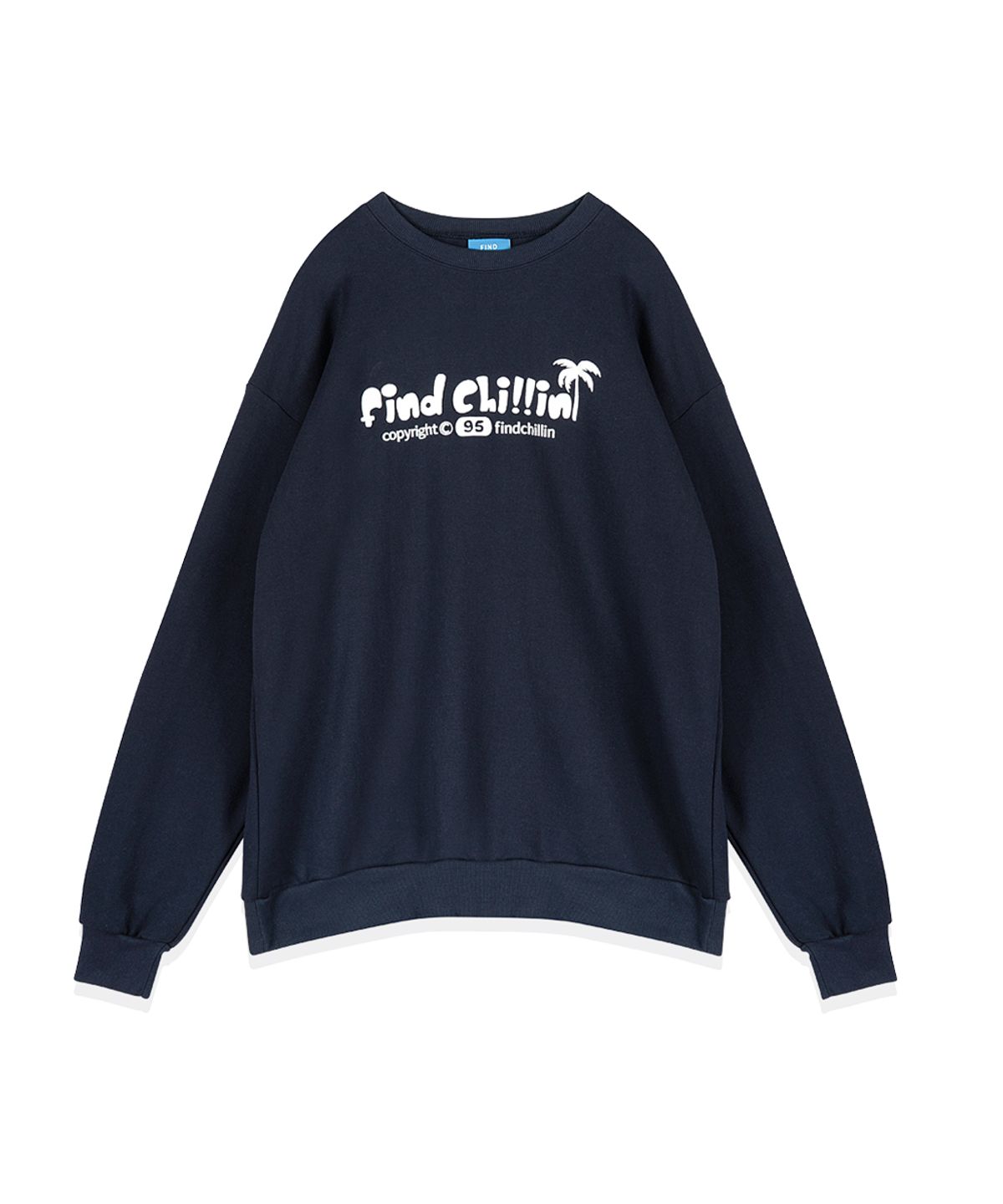 파인드칠린(FINDCHILLIN) NA1121 팜트리 로고 맨투맨 네이비