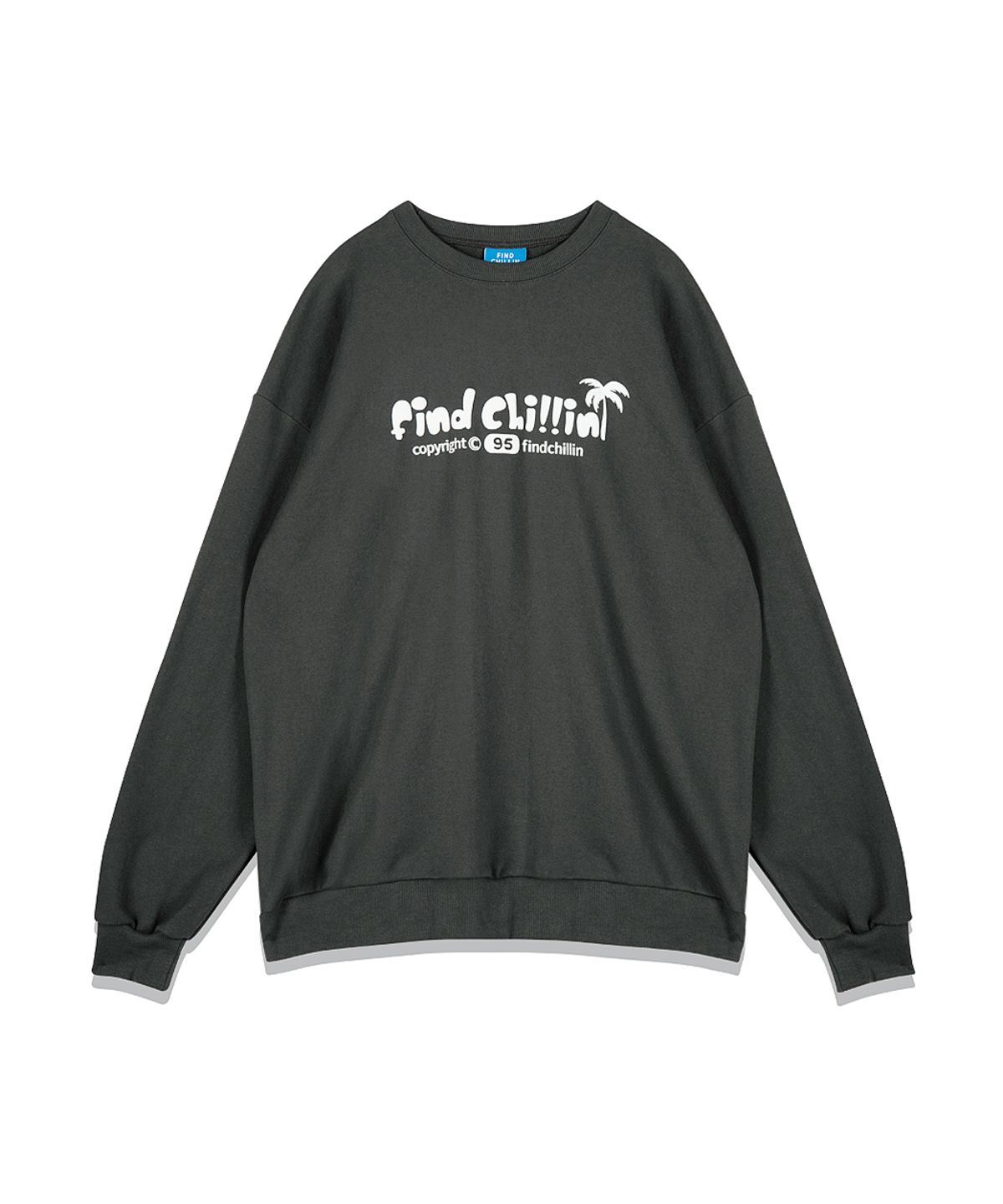 파인드칠린(FINDCHILLIN) CB1121 팜트리 로고 맨투맨 차콜블랙