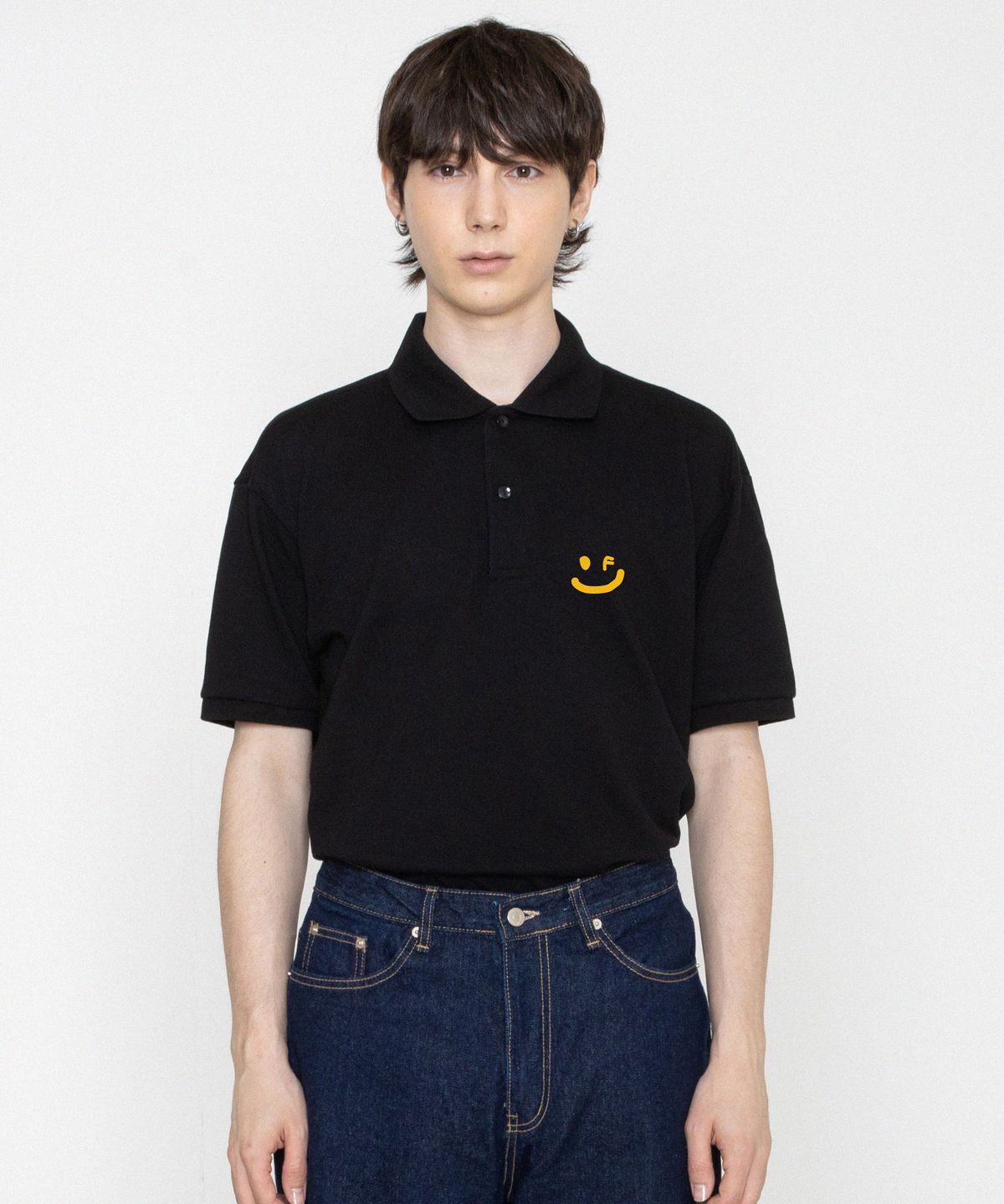그레이버(GRAVER) [UNISEX]스몰 드로잉스마일 피케 반팔티셔츠_블랙