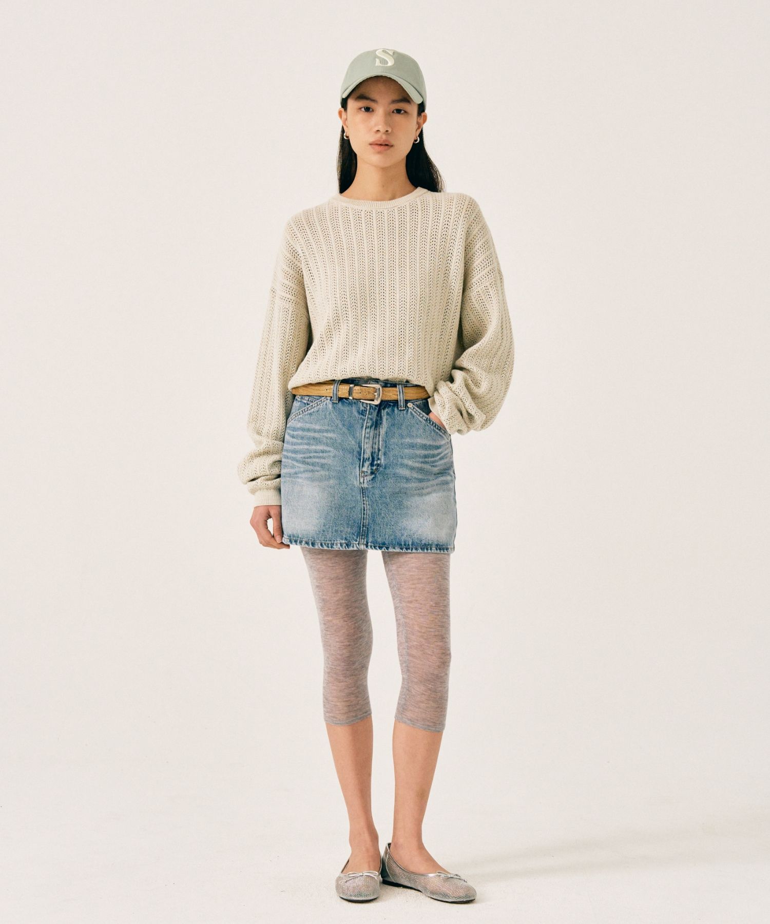 ★関税込★SATUR★Ibiza Natural Meshed Knit ★ SATUR】Ibiza Natural Meshed Knit - Sea Blue (SATUR/ニット