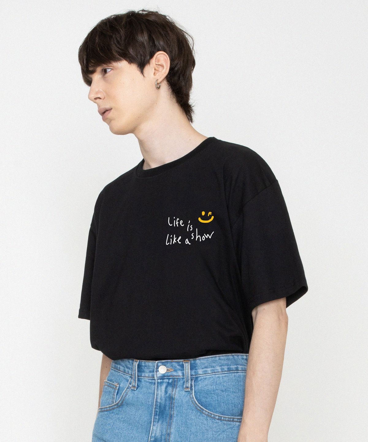 그레이버(GRAVER) [UNISEX]드로잉 스마일 라이프 로고 반팔티_블랙