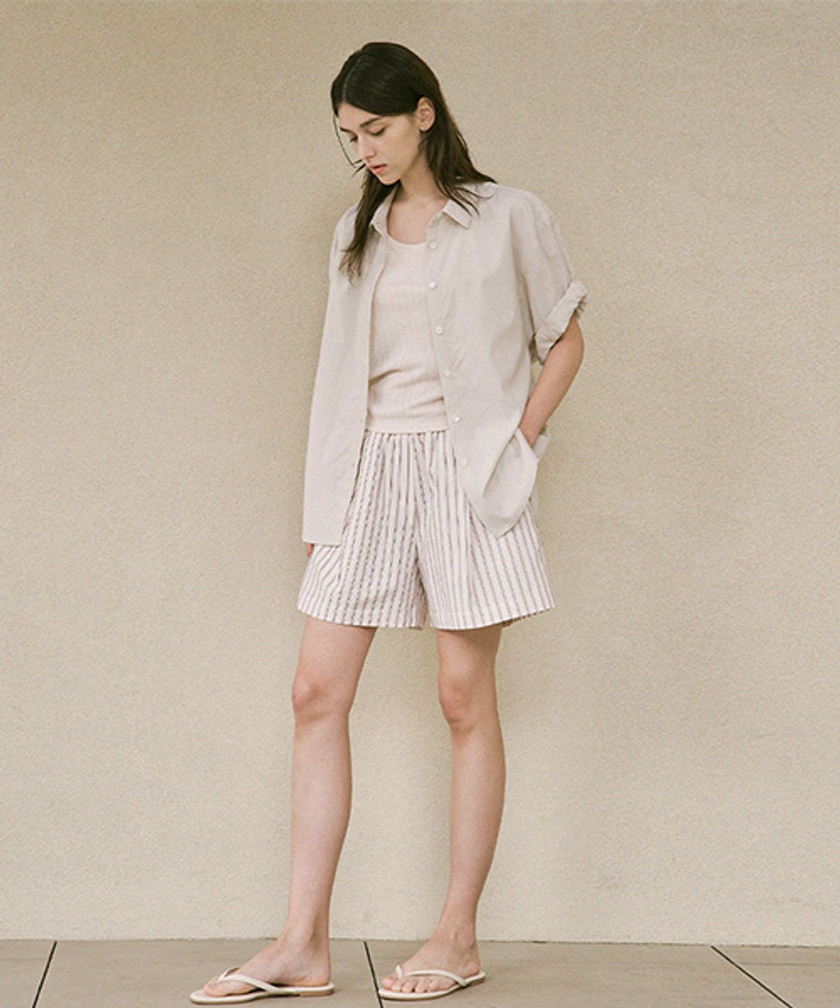 링서울(LINGSEOUL) roll-up blouse-light beige