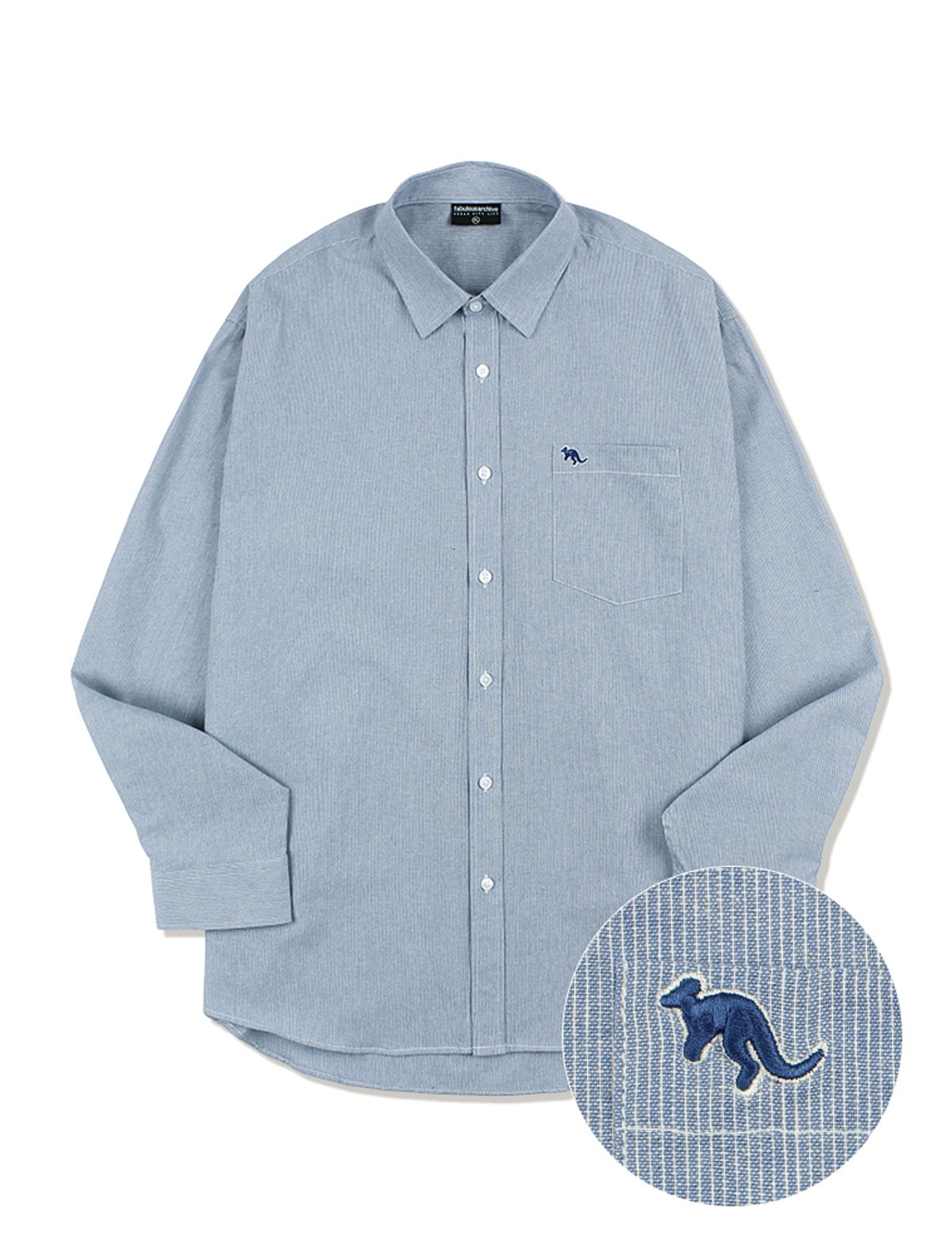 라 메종 스튜디오(LA MAISON STUDIO) UNISEX 세미오버 핀스트라이프 포켓자수 셔츠 라이트블루(FCB3SH305M)
