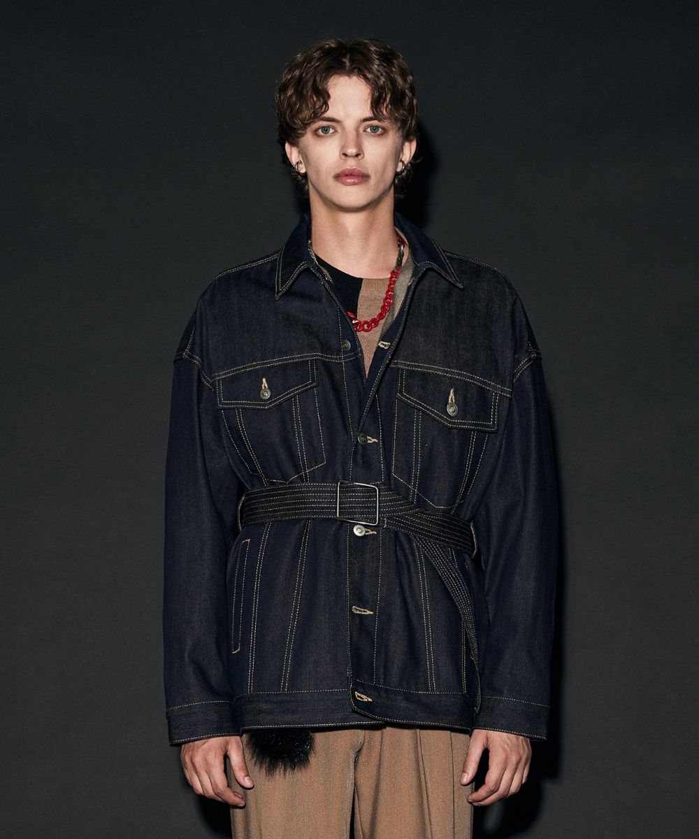 【MAISON MINED】21FW★ CARBON INDIGO BELTED DENIM TRUCKER MUSINSA | MAISON MINED CARBON INDIGO BELTED DENIM TRUCKER
