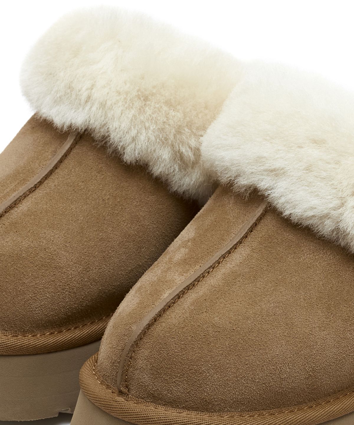 어그(UGG) 퍼 카라 스웨이드 플랫폼 슬리퍼 (디스케트) W - 체스넛 / 1122550CHE